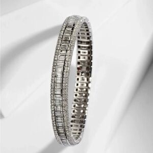 Vintage Goccia Italian Sterling Silver 925 Art Deco Channel Set Tennis Bracelet